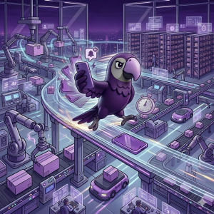 Imagem estilo cartoon profissional apresentando o mascote da Ararabot em uma pose dinâmica de super-herói ou atleta de elite, simbolizando velocidade extrema e prontidão, em um cenário tecnológico e elegante.